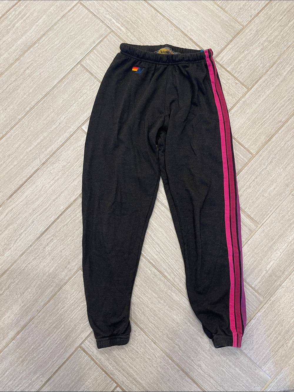 Aviator Nation Black Joggers with Pink Side Stripes
